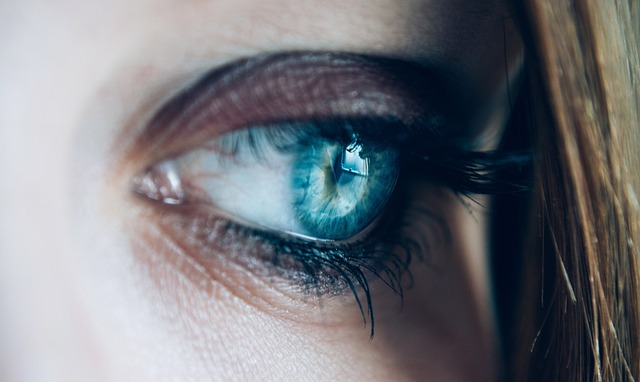 Blue eye of a woman looking aside